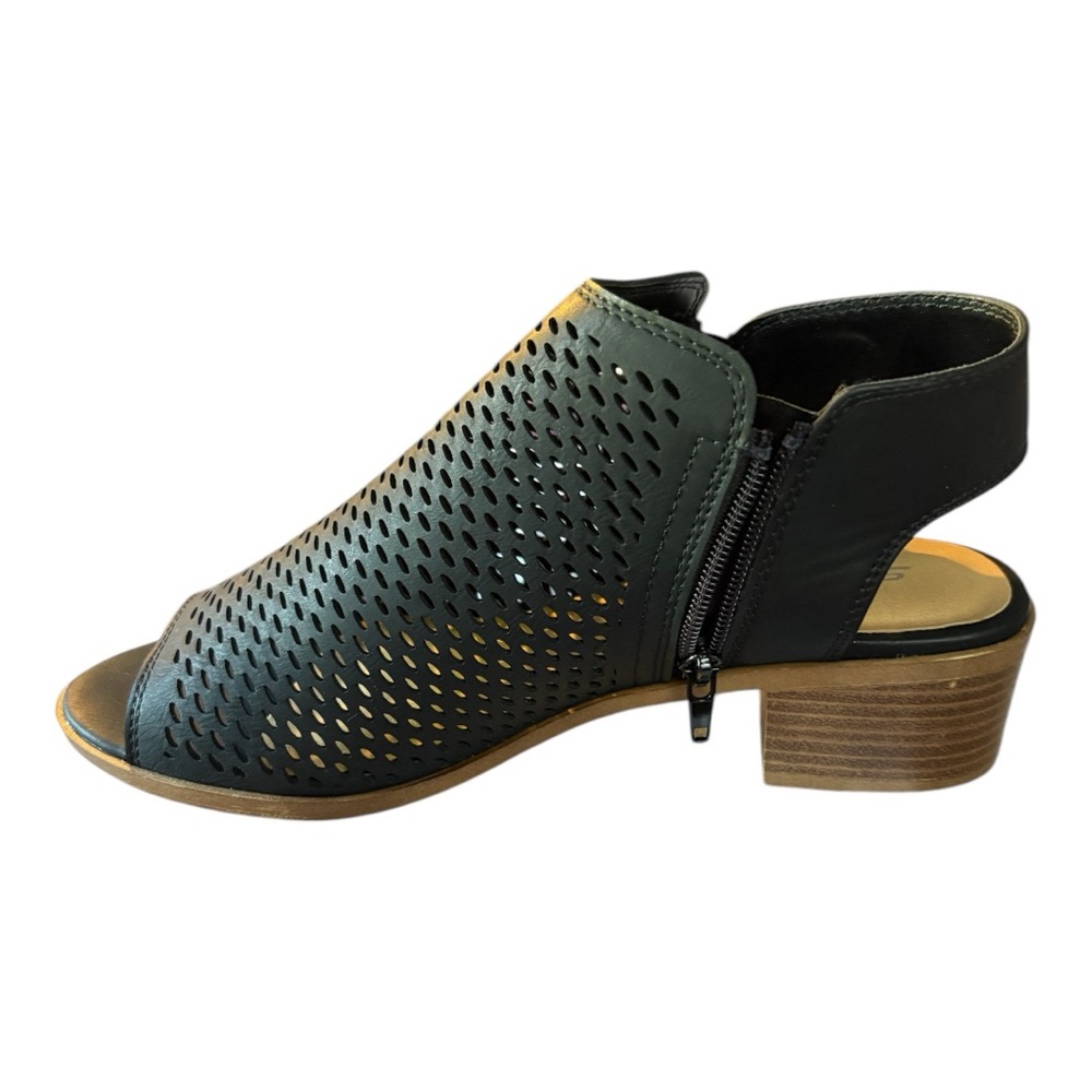 COPY - Soda Black Mules with Perforated Design and Wooden Heel